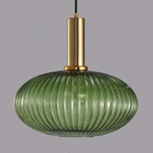LITFAD Ribbed Glass Geometric Hanging Light Simplicity Single Light Chandelier in Brass Finish Modern Pendant Light Fixture for Hallway Dining Room Coffee Shop Restaurants Living Rooms - C Green