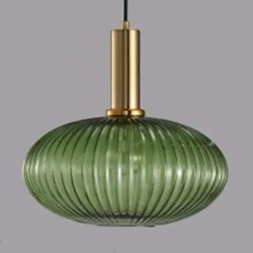 LITFAD Ribbed Glass Geometric Hanging Light Simplicity Single Light Chandelier in Brass Finish Modern Pendant Light Fixture for Hallway Dining Room Coffee Shop Restaurants Living Rooms - C Green