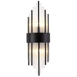 BOKT Mid-Century 2 Light Fixtures Wall Mount Lamp with Crystal Bar Wall Sconce Lighting, Elegant Wall Sconces with Black Metal Base for Bedroom Living Room Hallway Entryway Hotel Restaurant (Black)