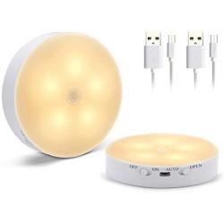 DTNO.I Motion Sensor LED Night Light, USB Rechargeable Motion Activated Night Lights with 3 Modes, Magnetic Cordless Motion Sensor LED Light for Hallway, Stairs, Bedroom, Kitchen & Cabinet (2 Pack)