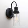Permo Industrial Vintage Gooseneck Wall Mount Single Sconce with 3.1'' Cylindrical Clear Glass Shade Wall Sconce Light Lamp Fixture (Black)
