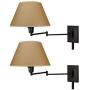 Kira Home Cambridge 13'' Swing Arm Wall Lamp - Plug in/Wall Mount, Opaque Paper Shade, 150W 3-Way + Cord Covers, Black Finish, 2-Pack