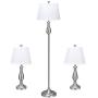 Tangkula 3 Pack Lamp Set, Vintage Style Metal Base Floor Lamp and Table Lamps Set for Home Living Room Bedroom, UL Certificate, 3-Piece Lamp Set, Nickel Finish (Nickel)