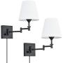 Pauwer Plug in Wall Sconce Set of 2 Adjustable Swing Arm Wall Lamps for Bedroom White Fabric Shade Wall Light Fixture Indoor with Plug in Cord and Switch