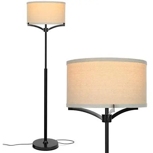 Brightech Elijah Modern Floor Lamp for Bedrooms – Mid Century Free Standing Light for Living Room or Office Bright Lighting — Tall Reading Indoor Pole Lamp with Drum Shade - with LED Bulb - Black