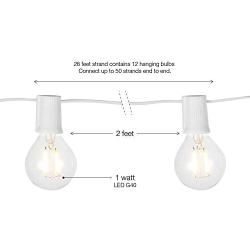 Brightech Ambience Pro - White, LED Globe Outdoor String Lights - Waterproof, 1W Vintage Edison Bulbs - 26 Ft Patio Lights Create Cafe Ambience in Your Backyard