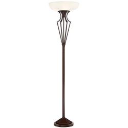 Volero Torchiere Floor Lamp LED Light Blaster Oil Rubbed Bronze Caged Frosted Glass Shade for Living Room Bedroom Office Uplight - Franklin Iron Works