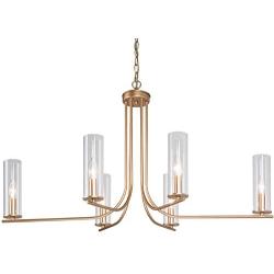 LOG BARN Brass Chandelier, Modern Dining Room Lighting Fixtures Hanging with Clear Glass Shades, Contemporary Large Gold Chandeliers for Living Room, 6-Light, 36” Dia