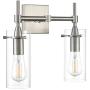 Effimero Brushed Nickel Bathroom Vanity 2 Light Fixture - Modern Over Mirror Lighting with Clear Glass Shades