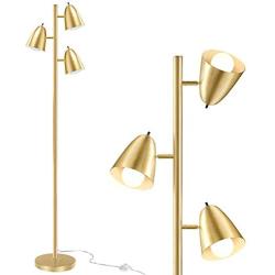 QiMH Industrial Floor Lamps for Living Room,65''Tall Reading Standing Lamp with Adjustable Arms, Modern LED Floor Lamps for Bedrooms with 3 Light Bulbs,Gold