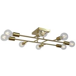 ELUZE Ceiling Light Fixture Industrial Metal Flush Mount Light Brushed Brass Ceiling Lamp with 8 Lights for Dining Room Kitchen Living Room Lighting