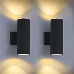 Modern Outdoor Wall Light 2 Pack, LMS 2-Light Aluminum Outdoor Wall Sconce Waterproof Porch Light, Sanded Dark Gray Finish, Tempered Glass, LMS-WL8-YT