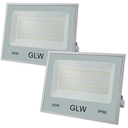 GLW 60W Flood Light Outdoor IP66 Waterproof Security Lights,6000LM 3000K Warm White LED Spotlight for Garden,Yard,Corridor and More [2 Pack]