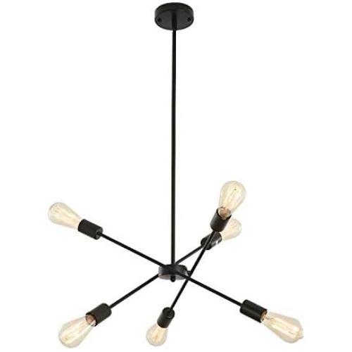 Luupyia Sputnik Chandeliers, 6 Lights Adjustable Modern Pendant Lighting Vintage Sputnik Light Fixture, Dining Room Lighting Fixtures Hanging, Black