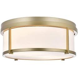 SOTTAE 2-Light Flush Mount Ceiling Light,Gold Frame and White Glass Drum Shade Light,Ceiling Light Fixture for Closet Kitchen Bathroom Foyer Stairs Laundry and Bedroom