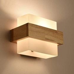 DLGGO Modern Minimalist Fashion Japanese Style LED Solid Wood Wall Light Frosted Glass Wall Lantern Rectangle Hotel Bedroom Bedside Reading Wall Lamps Living Room Staircase Balcony Wall Sconce E27