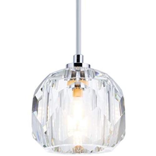 Bewamf Modern Chrome Crystal Ceiling Pendant Lighting Adjustable Mini Pendant Light for Kitchen Island Dining Room Bedroom 1 Pack