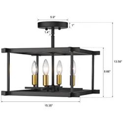 TENGXIN Flush Mount Ceiling Light,Chandelier for Living Room Bedroom,Kitchen, Hallway,Black Brass Finished with Iron metarial,UL Listed,No Bulbs Included