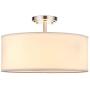 Off White Fabric Drum Shade semi Flush Mount Ceiling Led Light PS Diffuser with Brushed Nickel Finish, Chandeliers Shade for Bar, Dining Room, Corridor,Living Room.16'' 3 Light