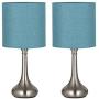 HAITRAL Modern Table Lamps - Bedside Desk Lamps, Unique Nightstand Lamps with Fabric Lamp Shade and Metal Base for Bedroom, Living Room, Office, College Dorm, Den - Light Blue (HT-BTL07-2BU)