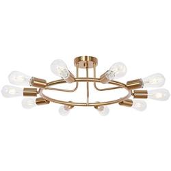 BONLICHT Modern Ceiling Light 10-Light Sputnik Chandelier Lighting Brushed Brass Chandelier Gold Mid Century Light Fixture Ceiling Light for Living Room Dining Room Bedroom Foyer Hallway