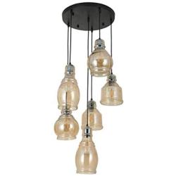 SAM Vintage Kitchen Chandelier, 6-Lights Island Cognac Glass Cluster Pendant Chandelier Antique, Antique Black Finish Ceiling Lights for Dining Room, Cafe, Bar