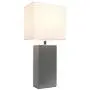 Elegant Designs LT1025-GRY Modern Leather White Fabric Shade Table Lamp, 3.85'', Gray