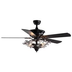 SILJOY 50” Reversible Ceiling Fan with Lights and Remote, Classical Design Ceiling Fan, Elegant Modern Indoor Chandelier Fan Light Kit for Bedroom Dining Room 5 Wood Blades, Black