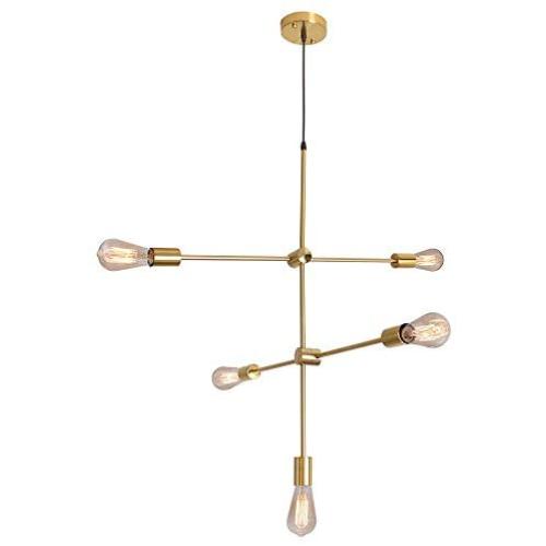 Modern Ceiling Lamp Sputnik Chandelier 5 Lights for Dining Room Kitchen Island Bedroom Living Room Gold Light Fixture Pendant Lighting Brushed Brass