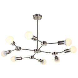 MELUCEE Mid Century Modern Chandelier Sputnik 8-Light Brushed Nickel Semi Flush Mount Ceiling Light Fixtures for Dining Room Kitchen Living Room Foyer and Hallway