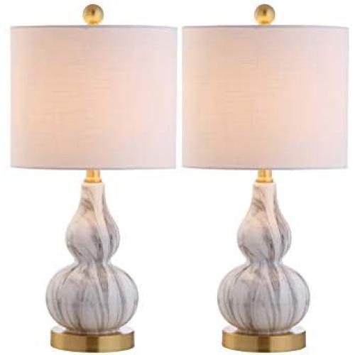 JONATHAN Y JYL1028D-SET2 Anya 20.5'' Mini Glass LED Lamp Transitional,Glam,Midcentury for Bedroom, Living Room, Office, College Dorm, Coffee Table, Bookcase, 2, Black/White, 2 Count