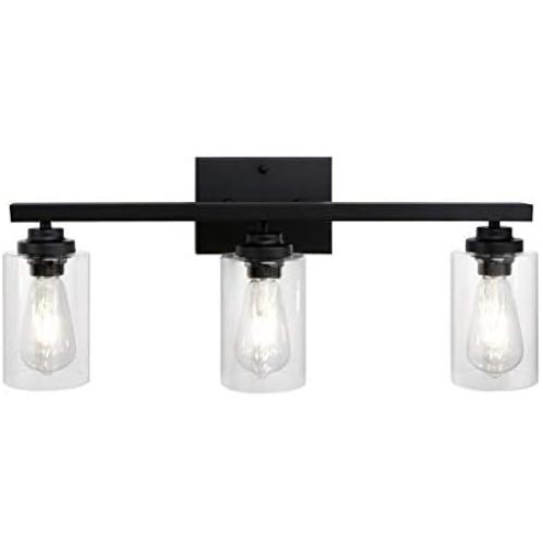WBinDX 3 Lights Bathroom Vanity Light Fixtures Black Wall Sconce Modern Industrial with Clear Glass Shade for Bedroom Living Powder Room Hallway Kitchen