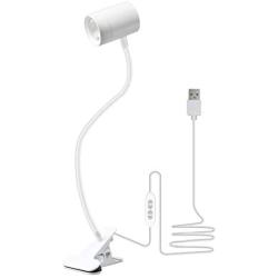 Clip on Reading Light, 3000K - 6500K Clamp Desk Lamp, 10-Levels Brightness LED Light, Eye Protect 360° Flexible Gooseneck Book Light for Desk Bedside Headboard, USB Powered (White)