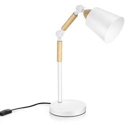 Swing Arm Table Lamp, LED Table Lamp White, Wood Adjustable Desk Reading Light with E26 Sized Screw Base for Office, College Dorm, Living Room, Bedroom, Study, Bedside