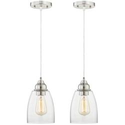 Gruenlich Pendant Lighting Fixture for Kitchen and Dining Room, Hanging Ceiling Lighting Fixture, E26 Medium Base, Metal Construction with Clear Glass, Bulb not Included, 2-Pack (Nickel Finish)