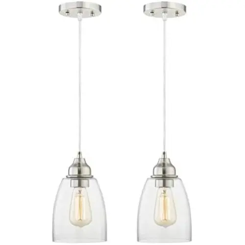 Gruenlich Pendant Lighting Fixture for Kitchen and Dining Room, Hanging Ceiling Lighting Fixture, E26 Medium Base, Metal Construction with Clear Glass, Bulb not Included, 2-Pack (Nickel Finish)