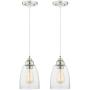 Gruenlich Pendant Lighting Fixture for Kitchen and Dining Room, Hanging Ceiling Lighting Fixture, E26 Medium Base, Metal Construction with Clear Glass, Bulb not Included, 2-Pack (Nickel Finish)