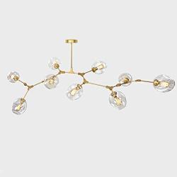 LUOLAX Modern Gold Pendant Light Glass Chandelier with 9 Lights Fixture Hanging Flush Mount (9 Heads-Clear)