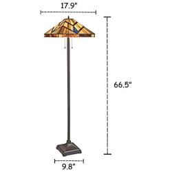 Capulina Tiffany Style Floor Light, 2 Light Tiffany Pole Lamp, Mission Style Tiffany Floor Lamp, 17.9 Inches Wide Stained Glass Floor Lamps, Standing Lamp, Leaded Glass Floor Lamp (Tall: 66.9 inches)