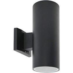 OSTWIN Outdoor Wall Mount Patio Light - Up Down Cylinder Light - Modern Porch Exterior Light Fixtures with Two E26 Base - Outdoor House Light - Waterproof, Black Cast Aluminum Housing, ETL Listed