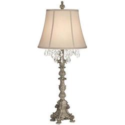 Duval Cottage Table Lamp Crystal Antique White Candlestick Beige Bell Shade for Living Room Family Bedroom Bedside - Barnes and Ivy