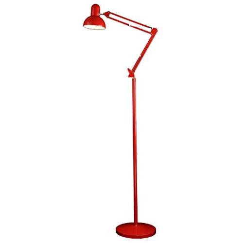 Metal Floor Lamp, Architect Swing Arm Standing Lamp with Heavy Metal Based, Adjustable Head Reading Light for Living Room, Bedroom, Study Room and Office (red)