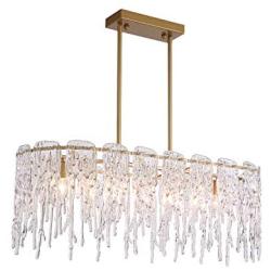 SILJOY Modern K9 Crystal Rectangle Chandelier Lighting Flush Mount LED Linear Ceiling Light Fixture for Dining Room Table, 7 Lights, L 33.5'' x W 12.6'' x H 13''