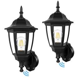 FUDESY Outdoor Dusk to Dawn LED Wall Lantern,Plastic Material Anti-Corrosion Black Porch Sensor Light with LED Edison Filament Bulb,Exterior Mount Lanterns for Porch , Garage(2-Pack),FDS2542EPSB