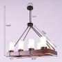 NIUYAO Industrial 8-Lights Pendant Light Wood Island Lighting Vintage Style Rectangular Chandelier Rustic Ceiling Lamp with Alabaster Glass Shade for Dining Room Kitchen Living Room 487111