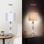 KAYBELE Modern Clear Crystal Diamond Table Lamp Bedroom Living Room Bedside 33-inch Chrome Table Lamp with White Fabric Shade Decorative Nightstand Lamp Light for Bedroom, Dresser, Dining Room