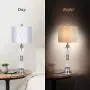 KAYBELE Modern Clear Crystal Diamond Table Lamp Bedroom Living Room Bedside 33-inch Chrome Table Lamp with White Fabric Shade Decorative Nightstand Lamp Light for Bedroom, Dresser, Dining Room