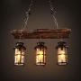TFCFL Vintage Chandelier Hanging Fixture with 3 Lights Pendant Light Industrial Retro Wood Ceiling Lighting Glass Farmhouse E27/E26 in Blackfor Cabin Kitchen Island Dining Room Bedroom and Foyer