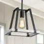 Bestier Painted Distressed White Matte Black Metal Finish Farmhouse Kitchen Island Pendant Chandelier Lighting LED Ceiling Light Fixture Dining Room Livingroom Height 10 inch Length 11.4 inch