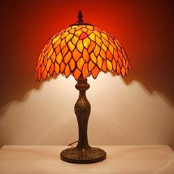 Tiffany Lamp Red Wisteria Style Table Desk Reading Light W12H18 Inch Tall S523R WERFACTORY LAMPS Parent Lover Friend Kid Living Room Bedroom Study Office Coffee Bar Bookcase Bedside Antique Craft Gift